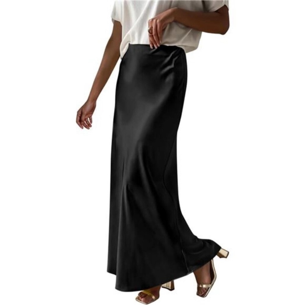 Women's Satin Maxi Skirts, Long Skirt Black NEW
